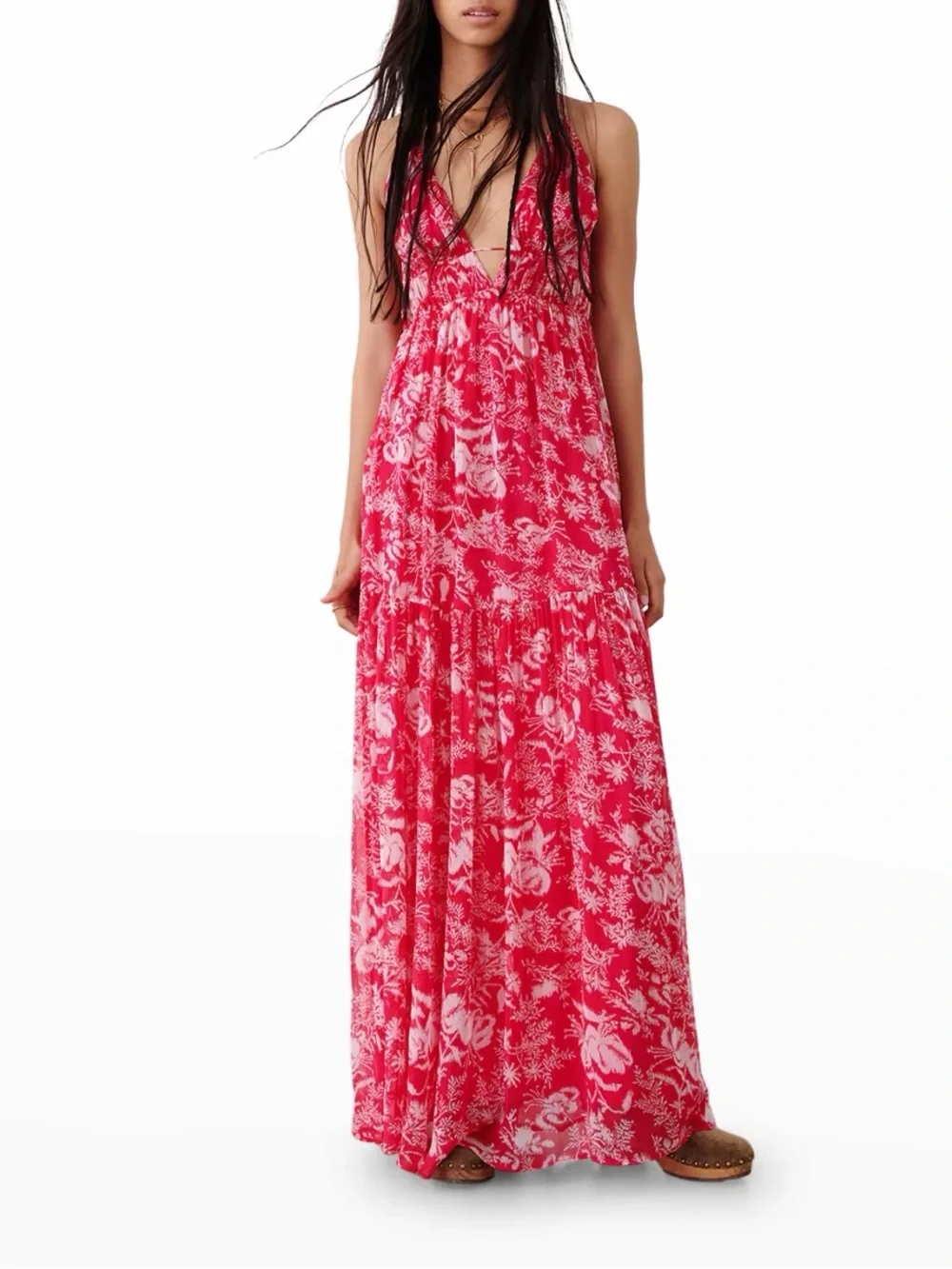 Pink BA&SH Strappy Floral Maxi Dress